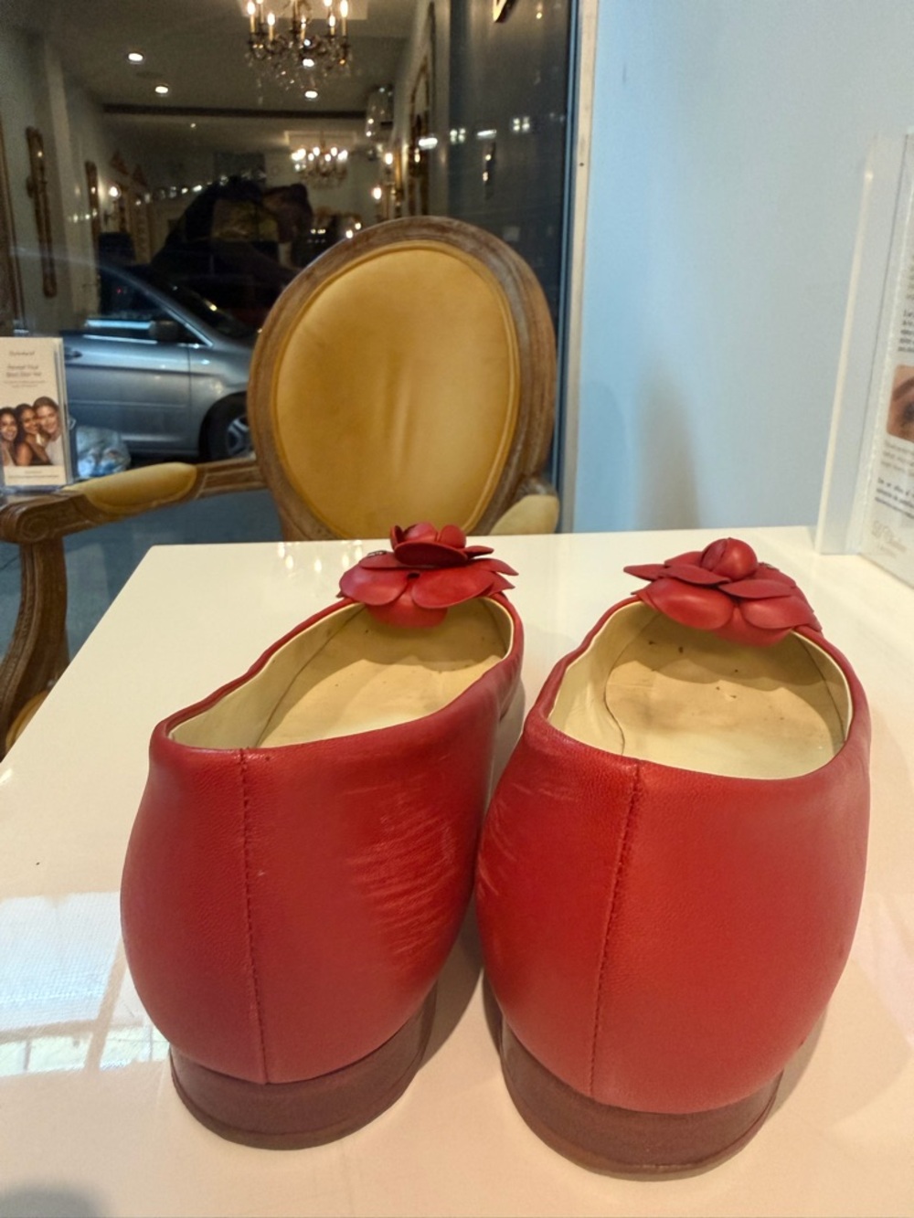 CHANEL Red Leather Flower Ballet Flats - Picture 6 of 7